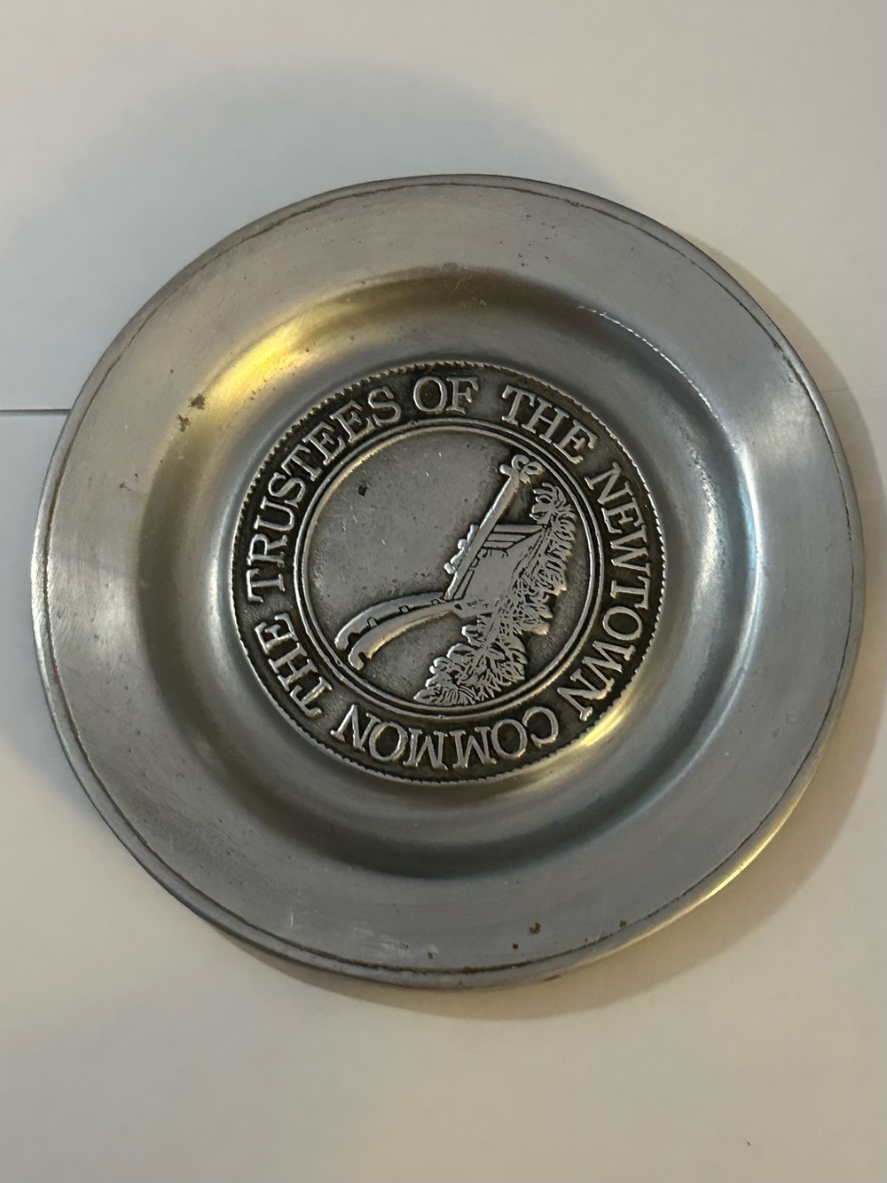 Newtown Common PA Trustees Wilton Pewter 6” Plate Ashtray Bicentennial USED WORN